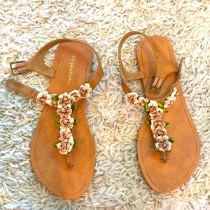 Misbehave flowered gladiator flats. Size 9. Lightly worn. Smoke free home!